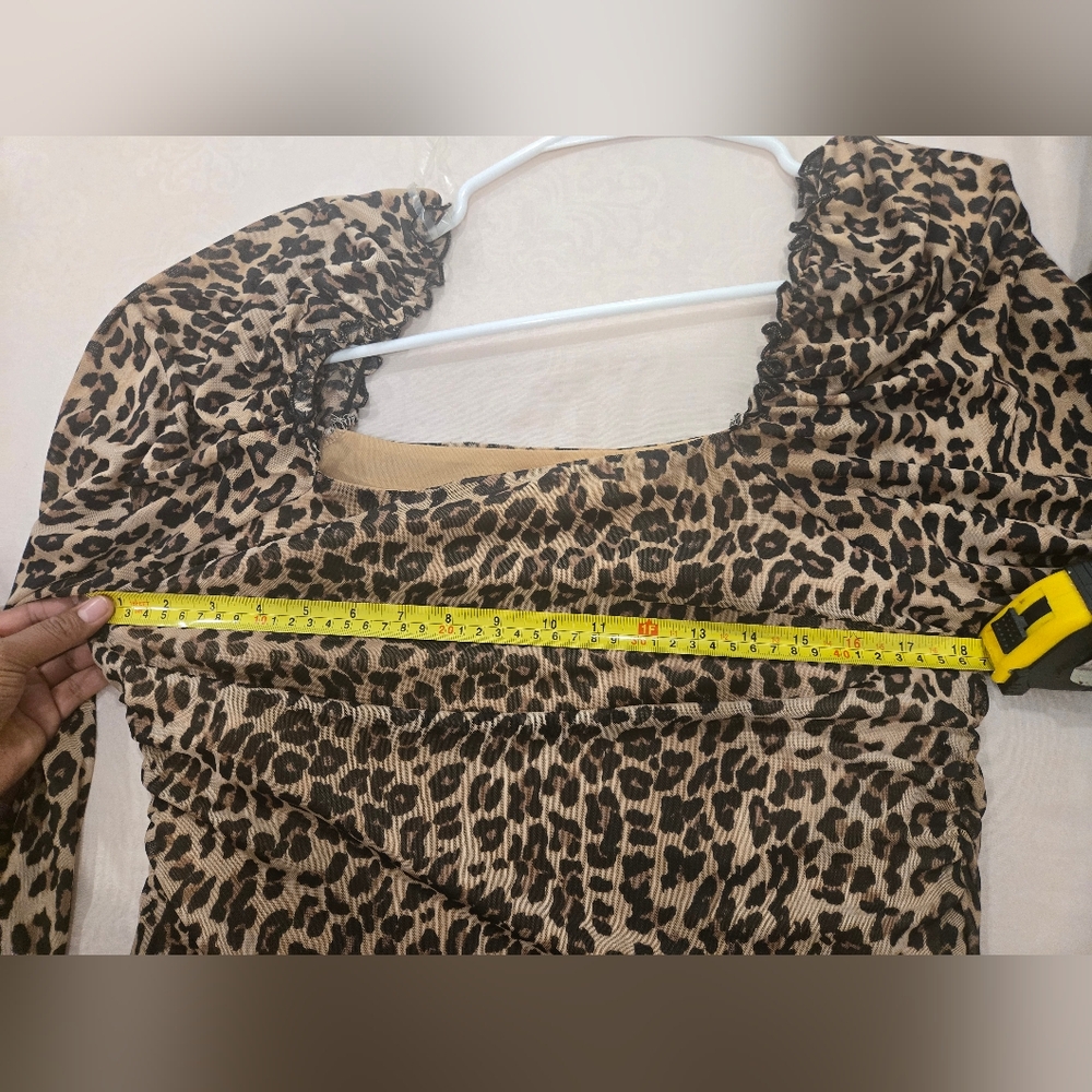 Black and Brown Puff Sleeve Ruched Blouse - Picture 3 of 5